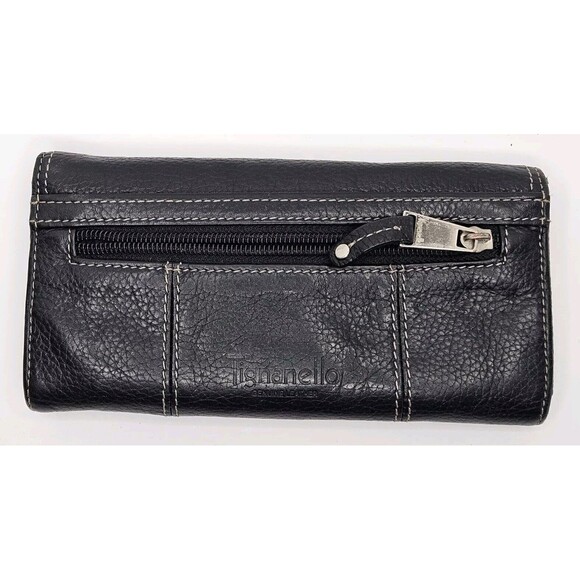 Tignanello Black Wallet Large Pebbled Leather Paisley Lined - Picture 2 of 8